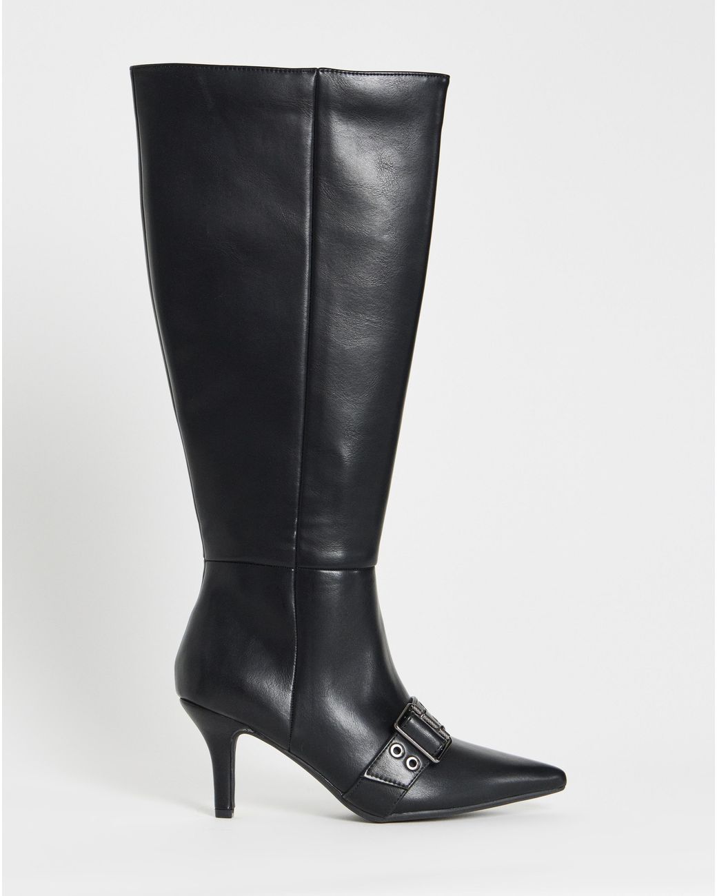 Simply Be Black Knee High Heeled Boots Strap Wide S