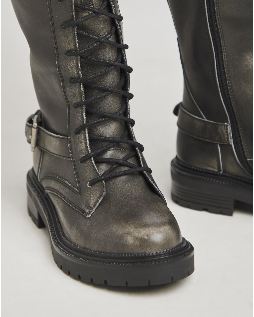Simply Be Gray Knee High Lace Up Utility Boots Ex Wide