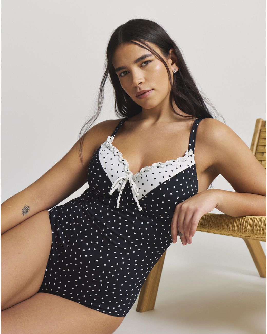 Figleaves Blue Spot Tie Front Underwired Swimsuit