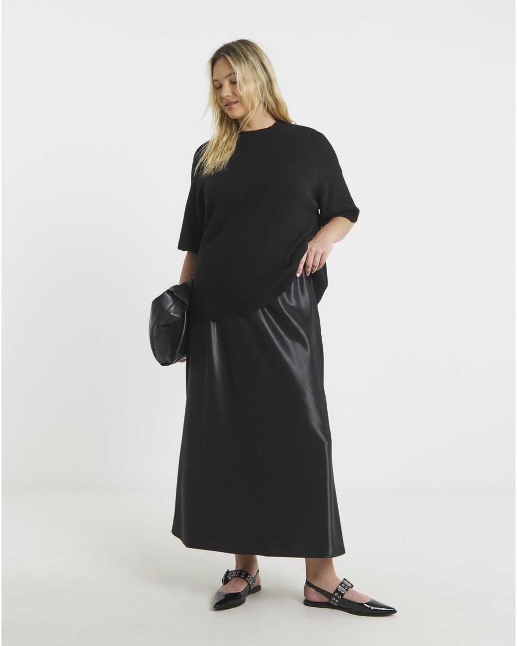 Simply Be Black Satin Maxi Skirt