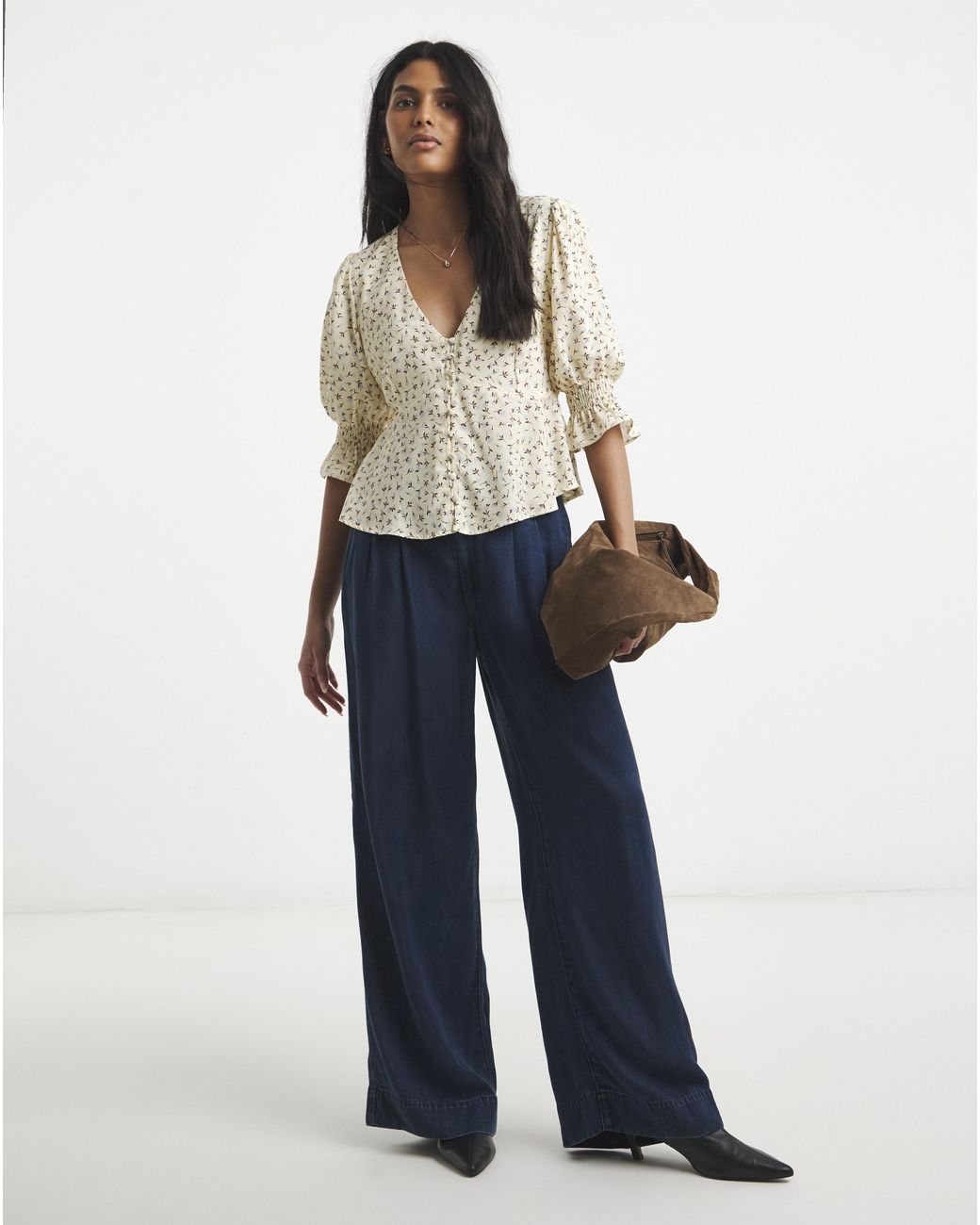 Simply Be Brown Shirred Sleeve Tea Blouse