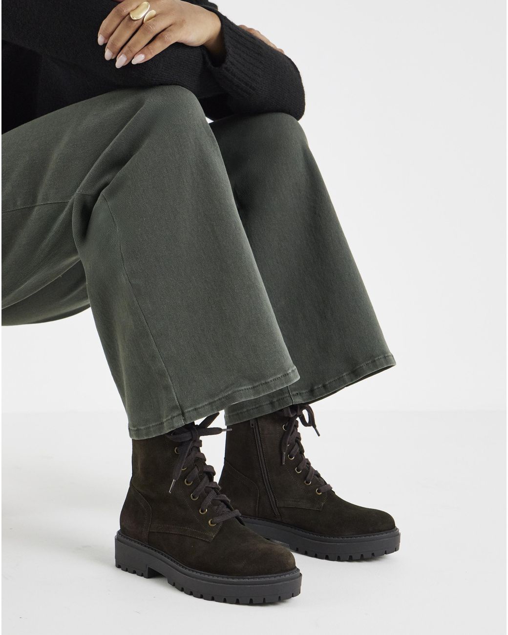 Simply Be Gray Chunky Lace Up Boot Extra Wide
