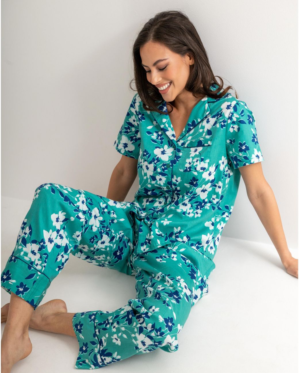 Pour Moi Blue Cotton Satin Pj Set