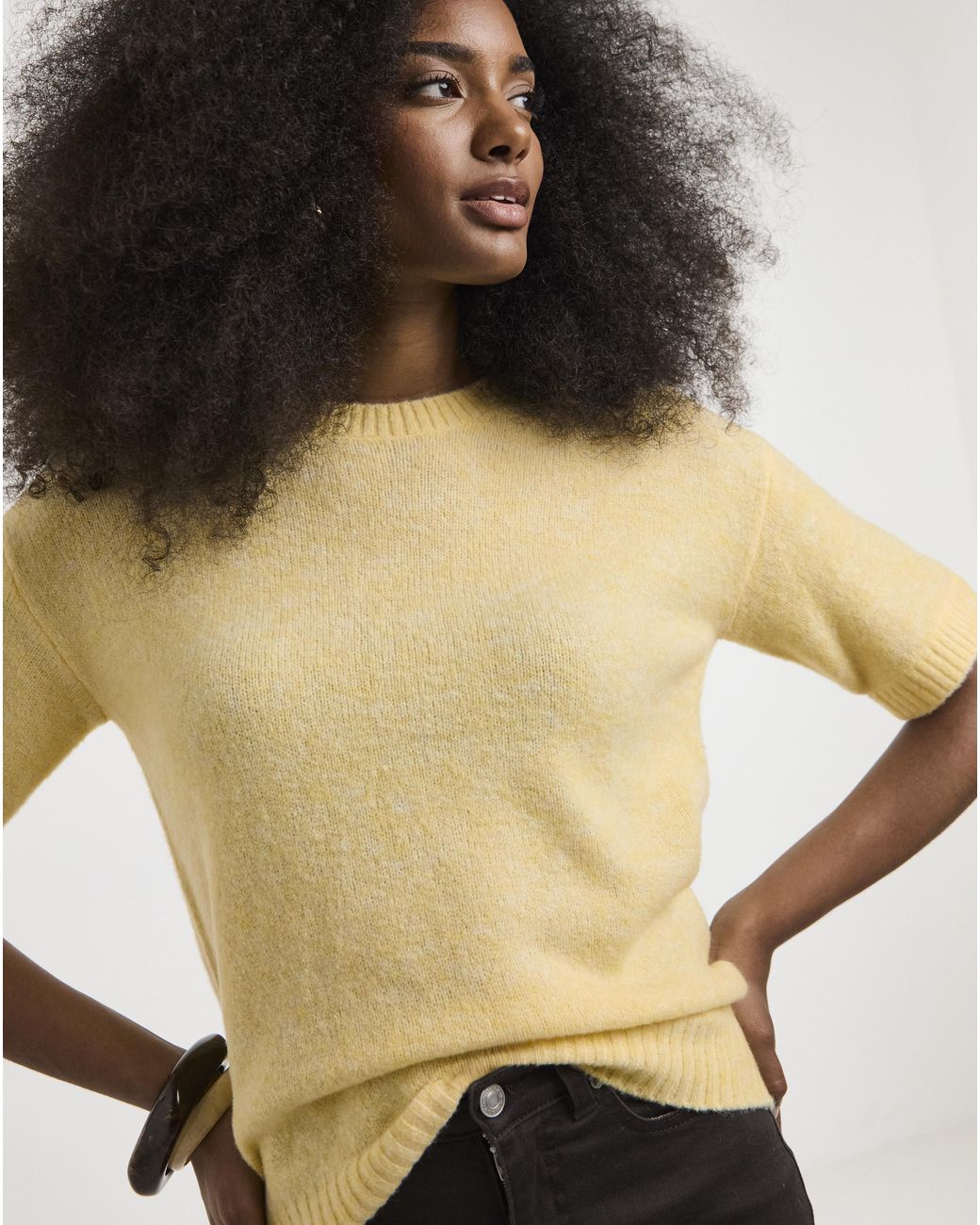 Simply Be Yellow Sponge Ss Boxy Knitted Tee