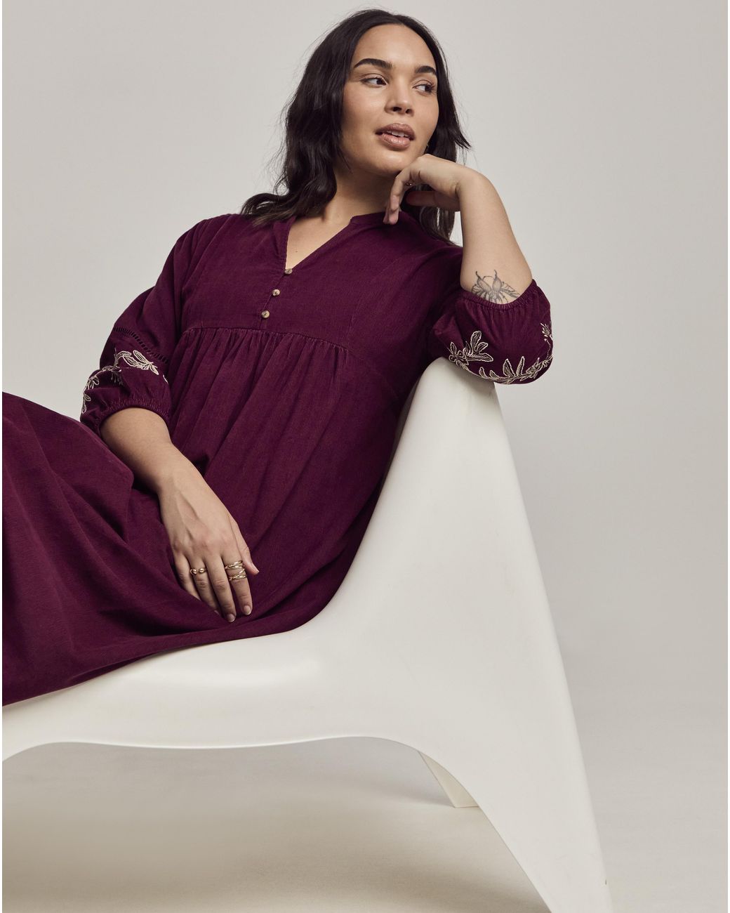 Julipa Embroidered Cord Midi Dress