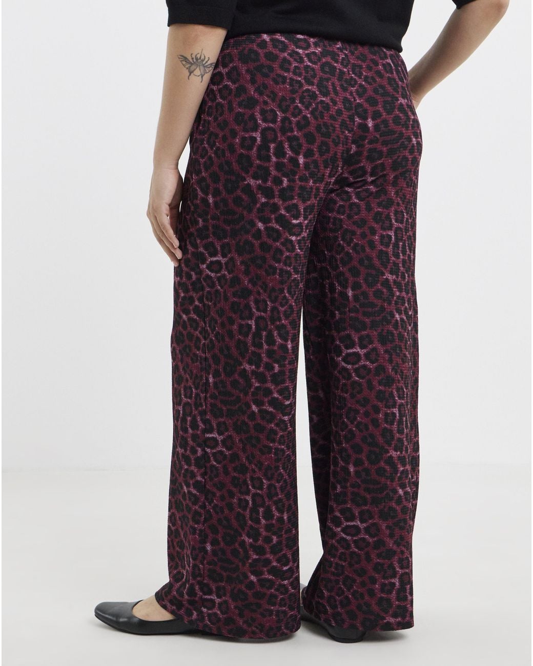 Simply Be Purple Leopard Textured Waffle Wide Leg Trouser