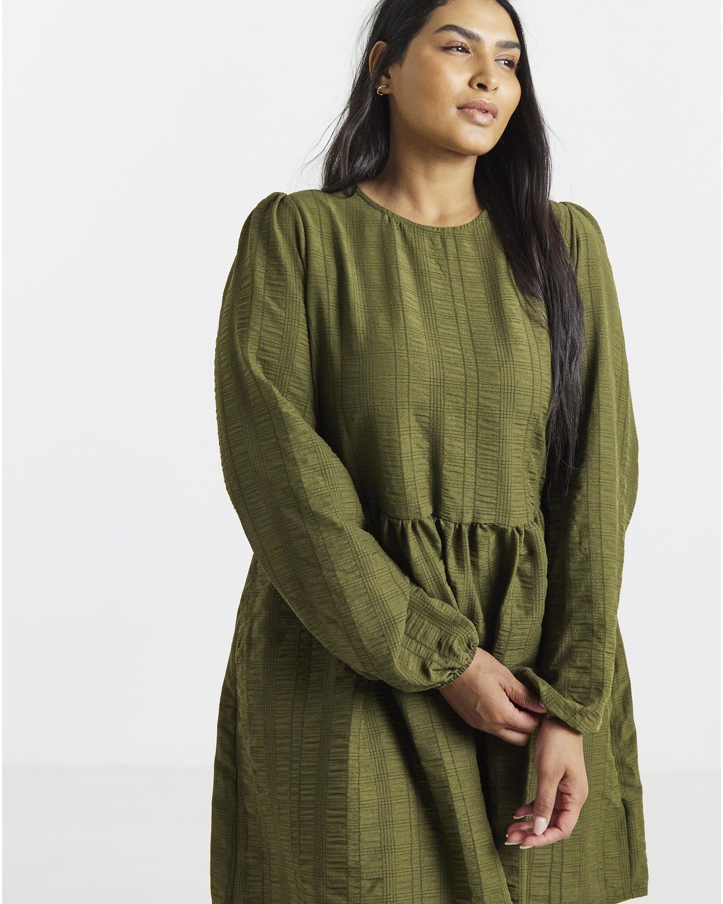 Simply Be Green Textured Waist Detail Dress