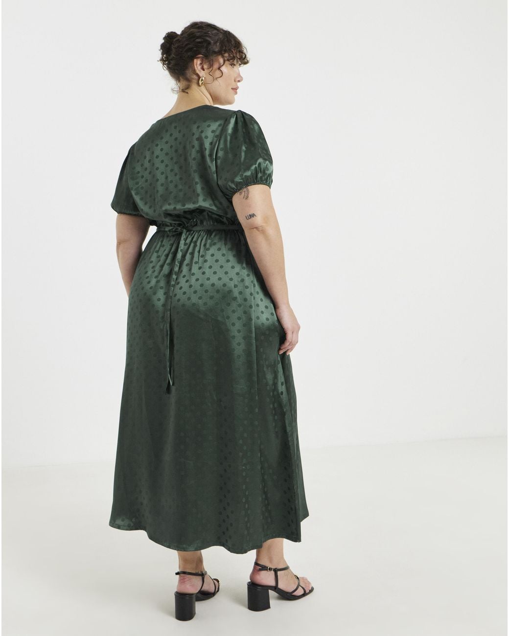 Simply Be Green Gren Satin Lace Trim Tea Dress