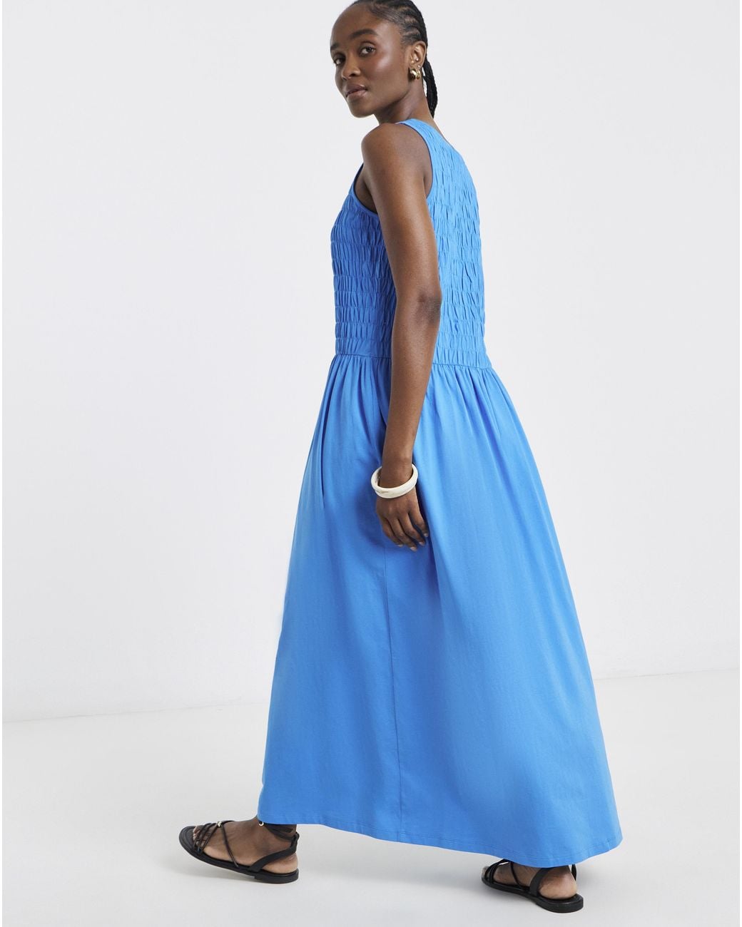 Simply Be Blue Shirred Jersey Maxi Dress