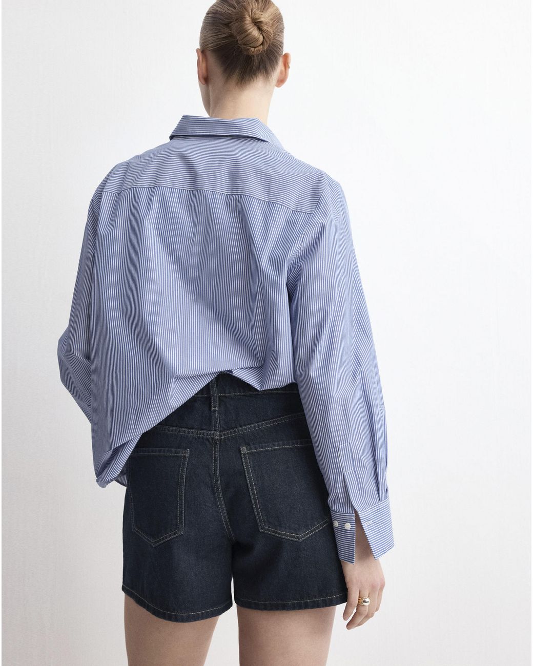 Mango Blue Straight Mid-Rise Denim Shorts