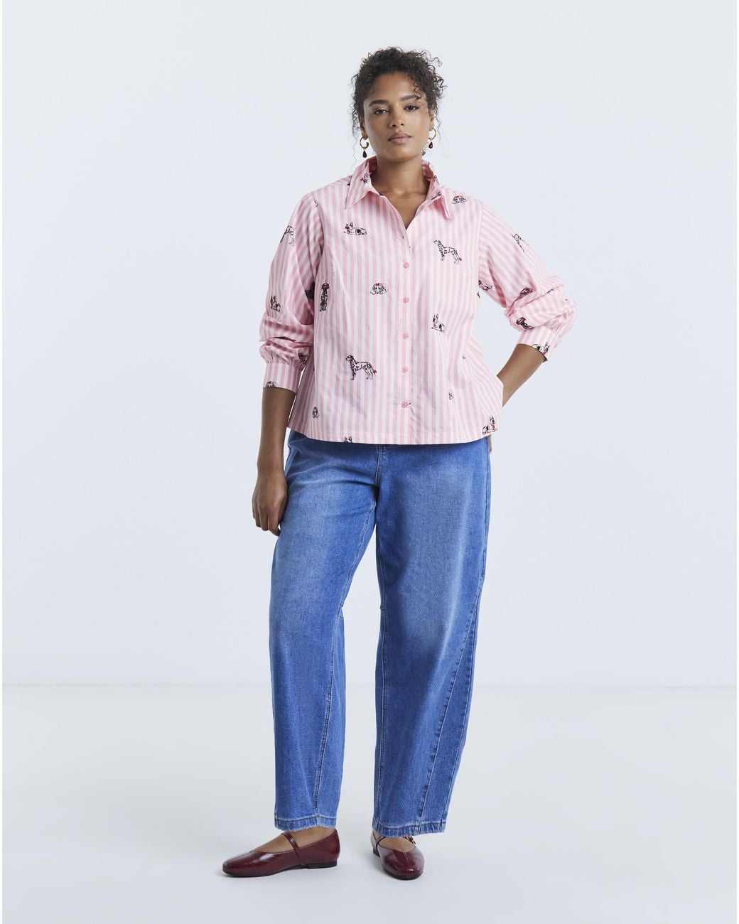 Simply Be Pink Dog Embroidery Shirt