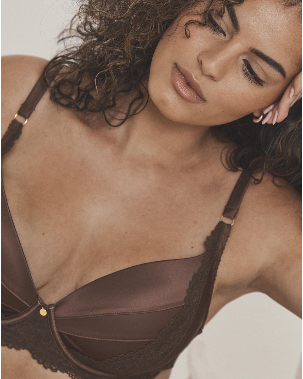 Pretty Secrets Brown Satin & Lace Full Cup Bra