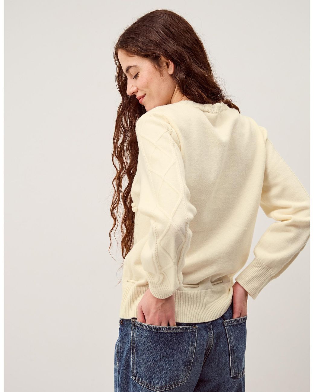 Monsoon Blue Elsie Floral Cable Knit Jumper