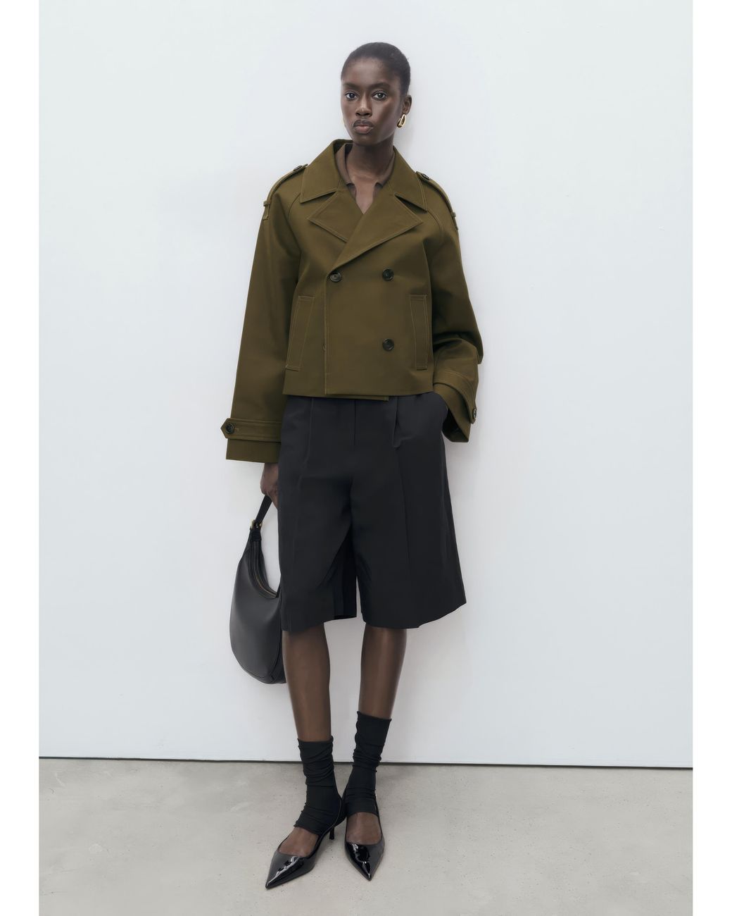 Mango Green Cropped Trenchcoat