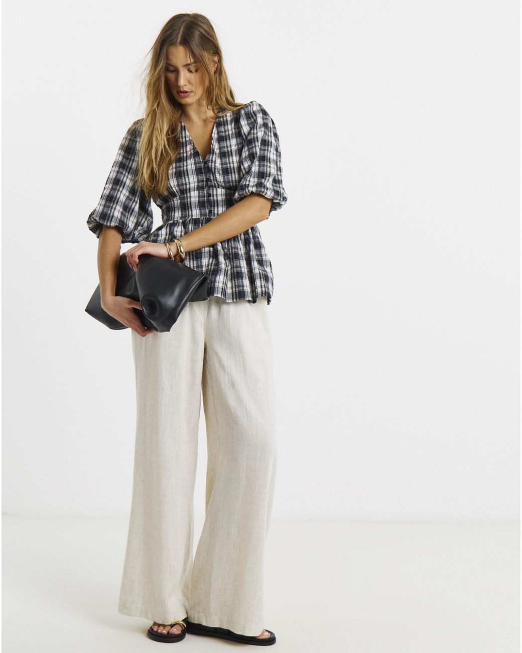 Simply Be Black Brushed Cotton Puff Sleeve Tea Blouse