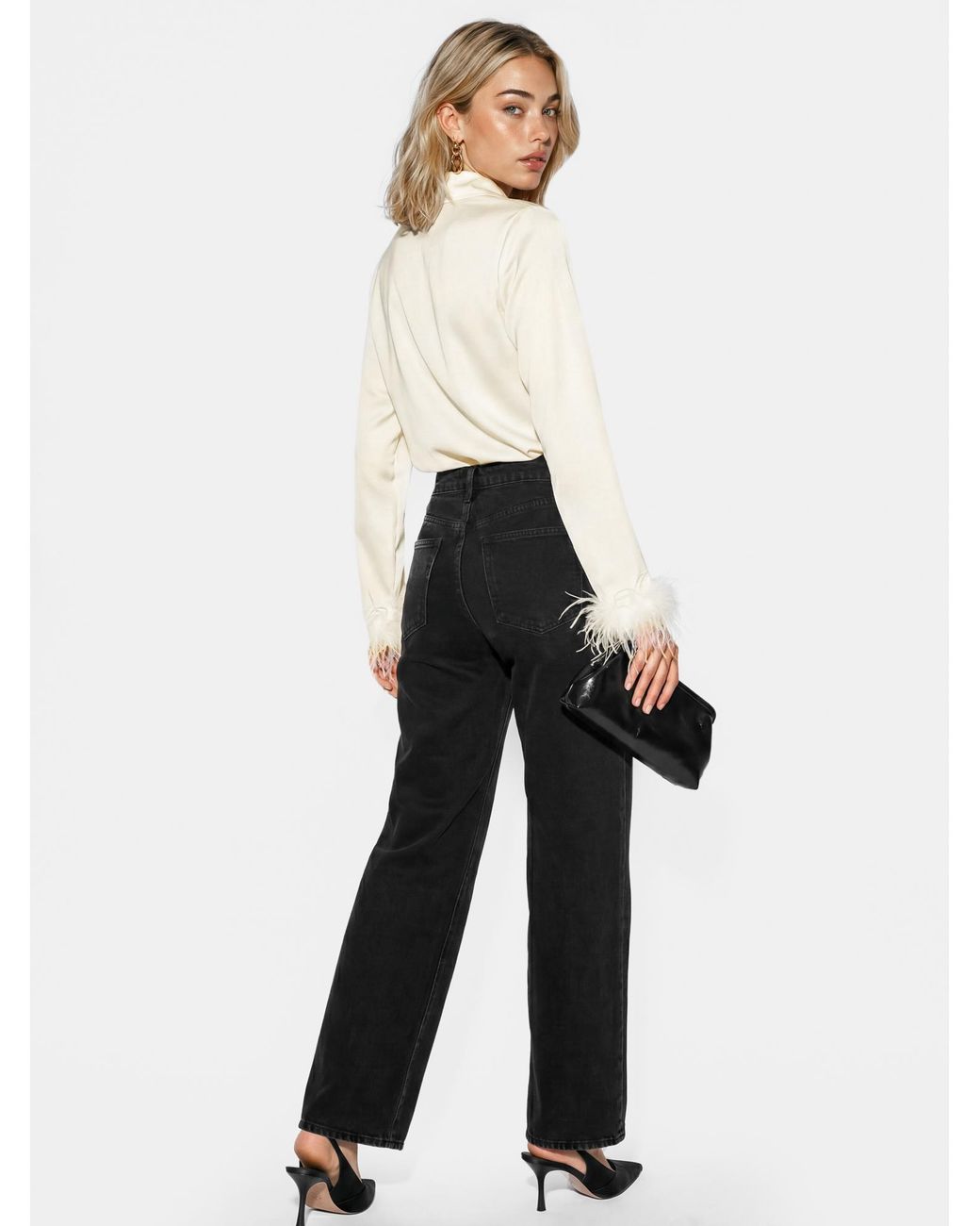 Lovedrobe White Feather Cuff Satin Shirt
