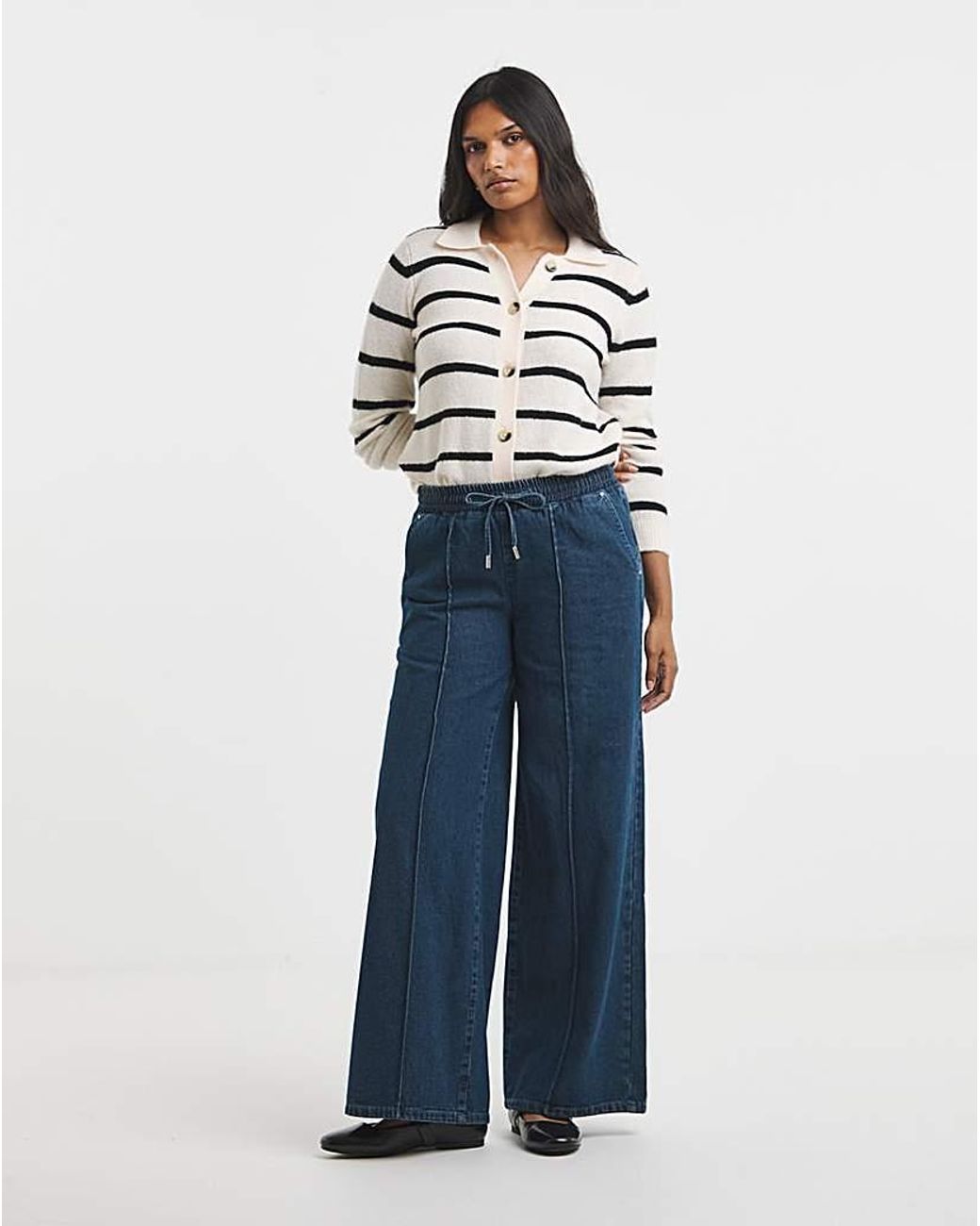 Simply Be Blue Pintuck Wide Leg Jogger Jean