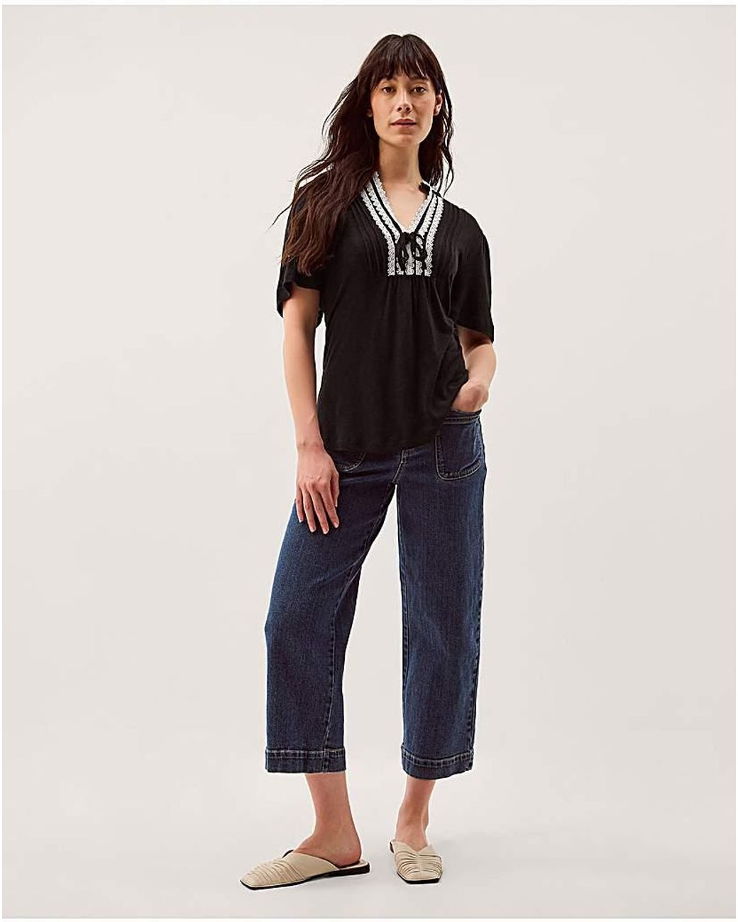 Monsoon Blue Lucia Lace Linen Blend T-Shirt