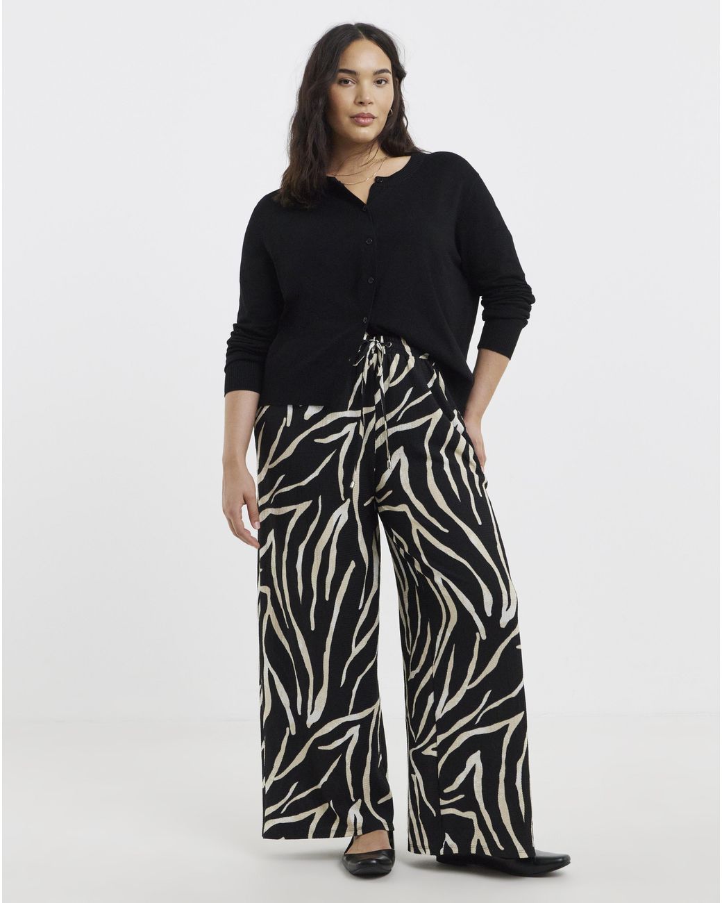 Simply Be Blue Zebra Textured Waffle Wide Leg Trouser
