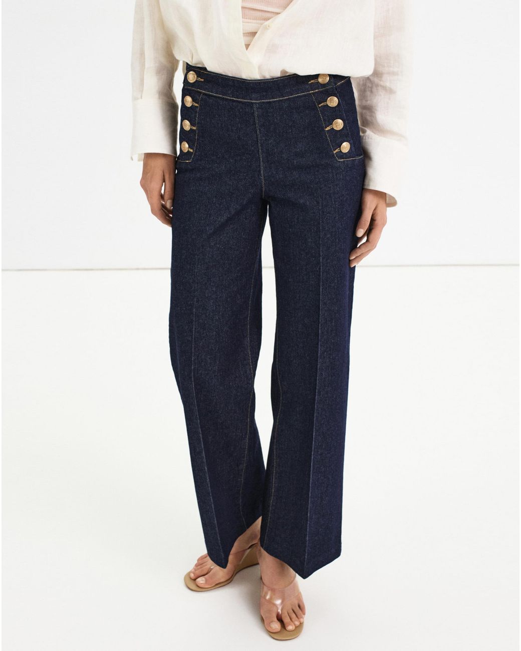 Mango Blue Wide-Leg Jeans With Side Buttons