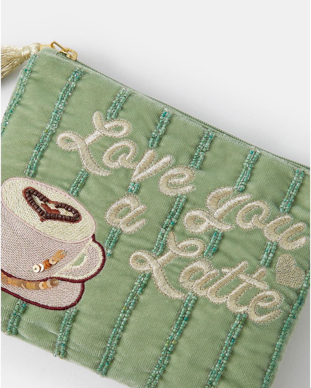 Accessorize Green Love You Latte Velvet Pouch