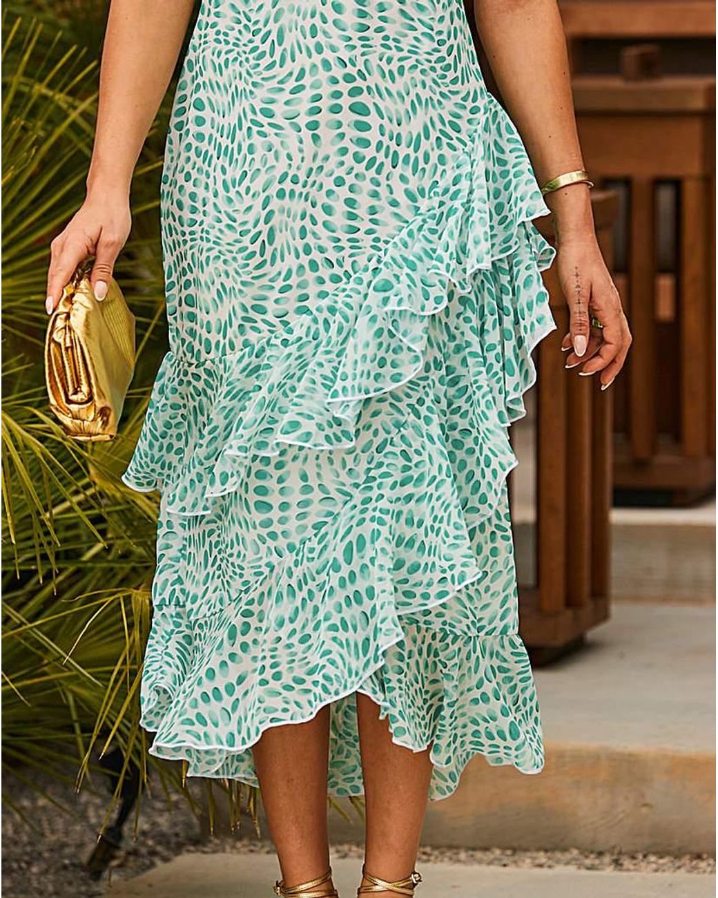 Sosandar Green Chiffon Ruffle Midi Dress