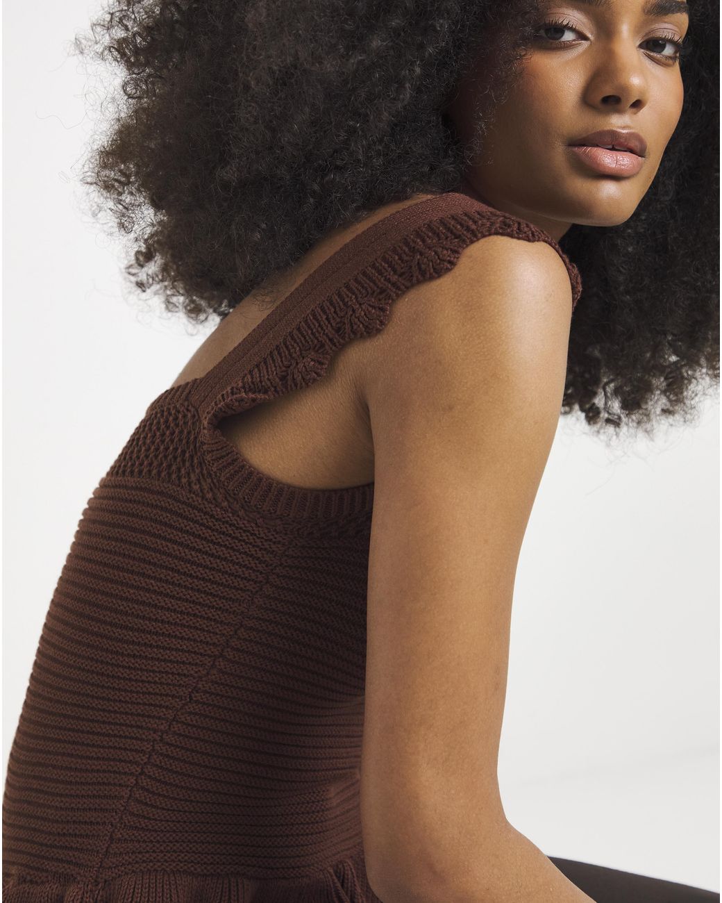 Simply Be Brown Crochet Square Neck Frill Top