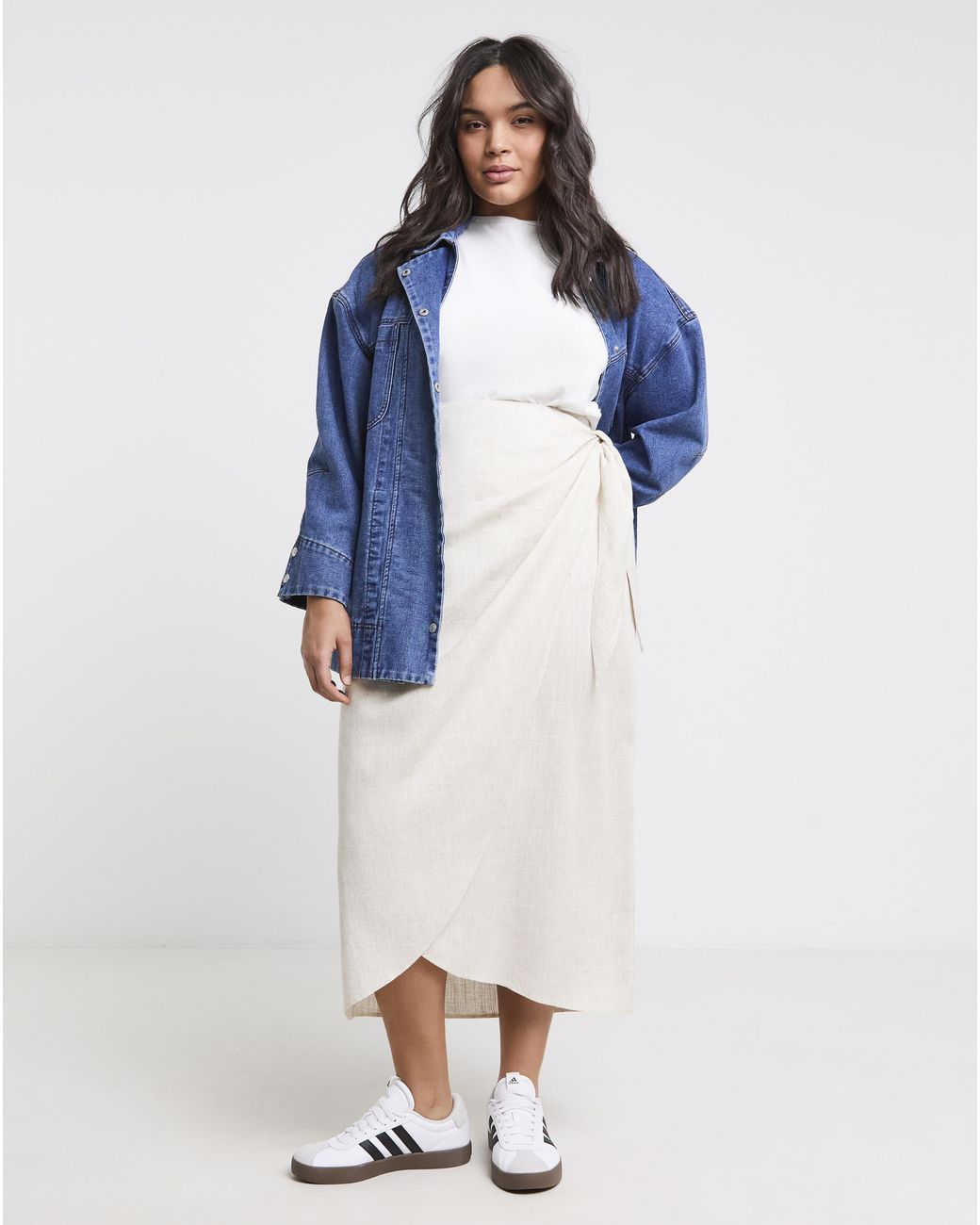 Simply Be White Linen Wrap Midaxi Skirt