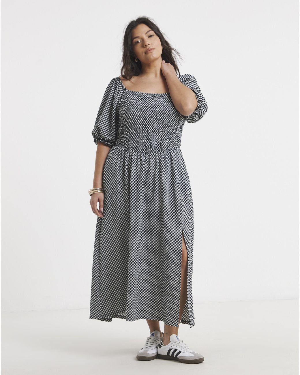 Simply Be Gray Waffle Shirred Midi Dress