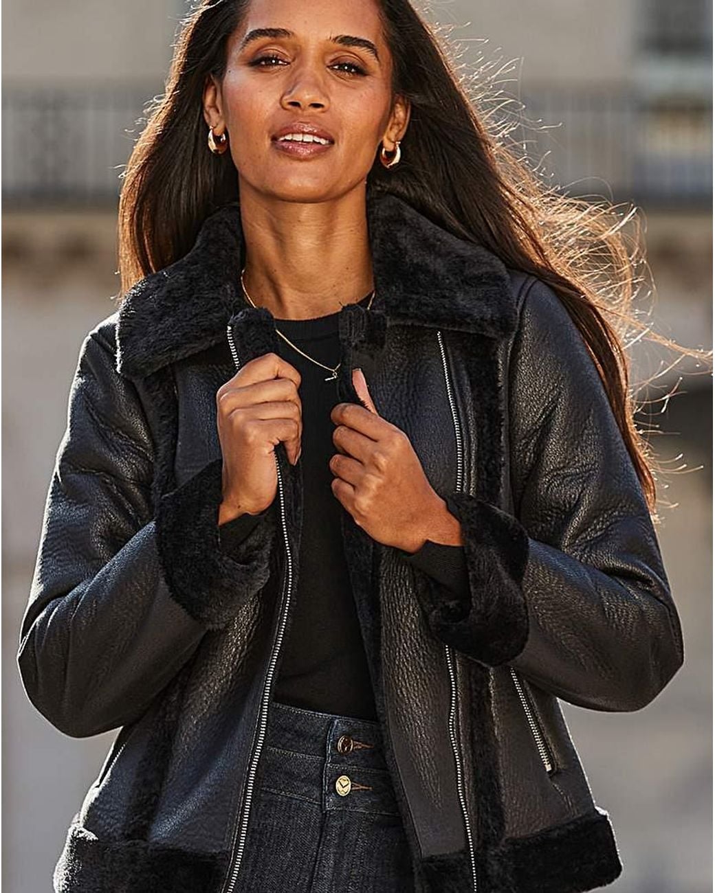 Sosandar Black Faux Shearling Coat