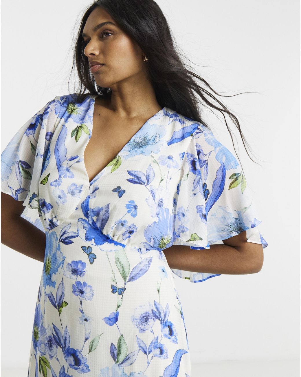 Joanna Hope Blue Cape Sleeve Tea Dress