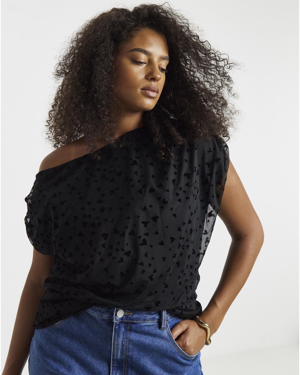 Simply Be Black Off The Shoulder Mesh