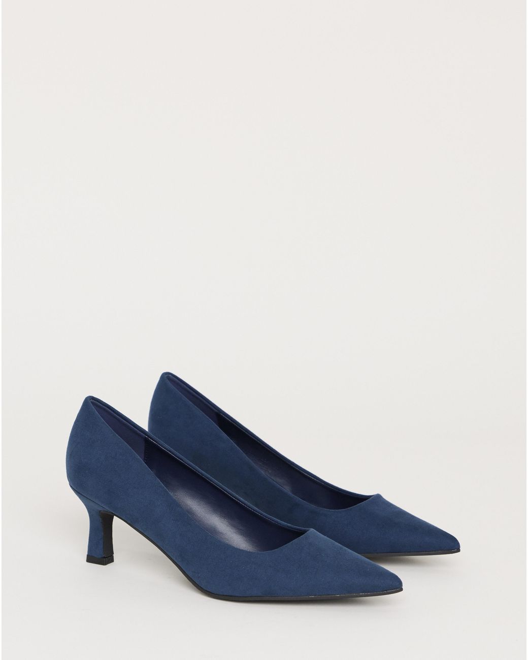 Heavenly Soles Blue Pointed Toe Kitten Heel Shoe Ex Wide