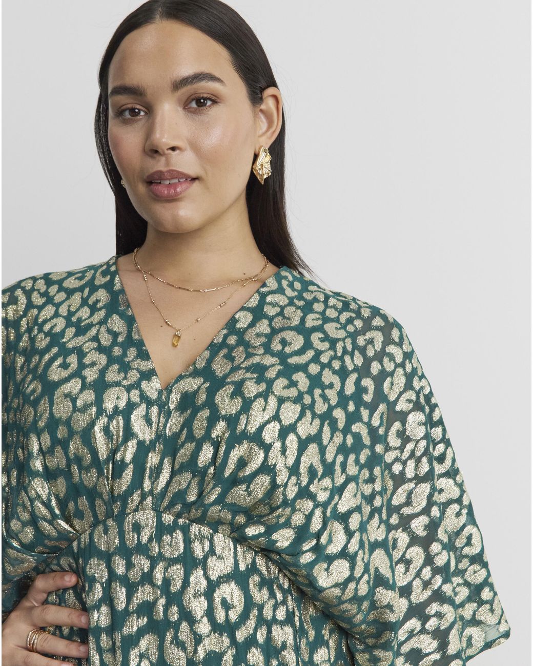 Joanna Hope Green Metallic Animal Dress