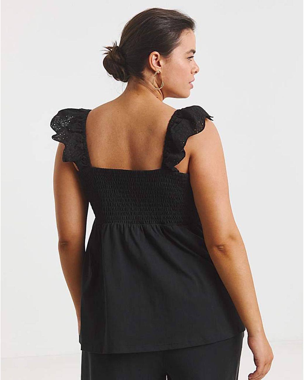 Simply Be Black Broderie Ruched Bust Vest