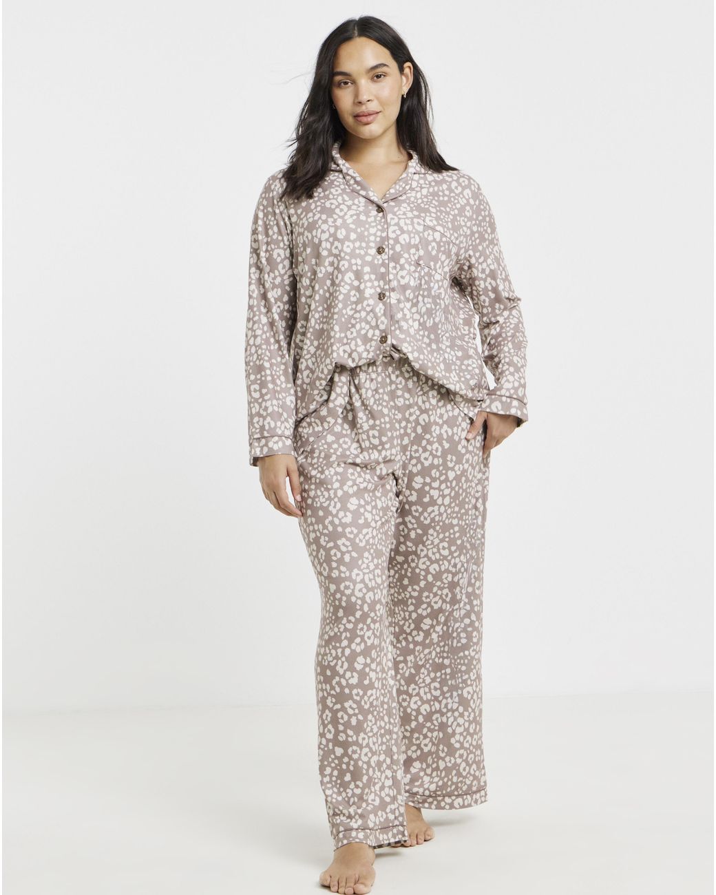 Pretty Secrets Gray Animal Soft Knit Button Pj Set