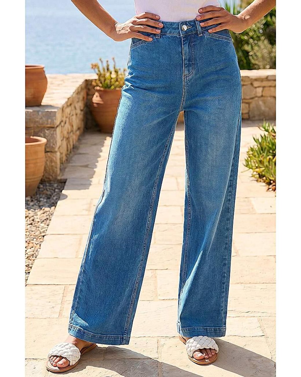 Roman Blue Roman Wide Leg Stretch Denim Jeans