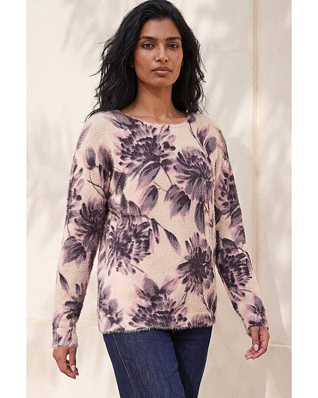 Roman Pink Roman Floral Print Fluffy Knit Jumper