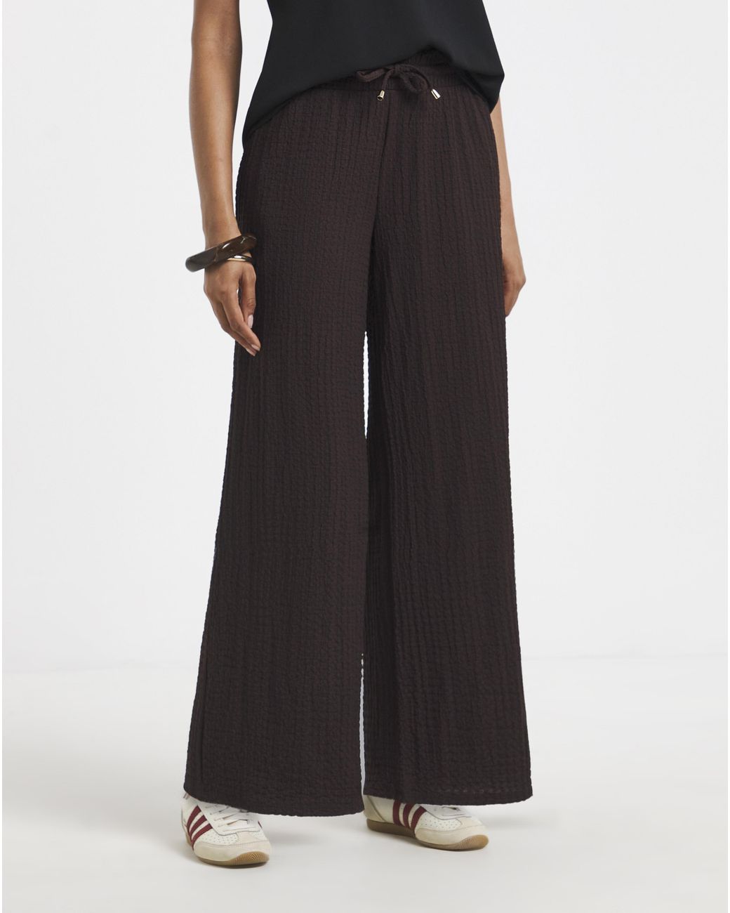Simply Be Brown Jersey Textured Wide Leg Trousers