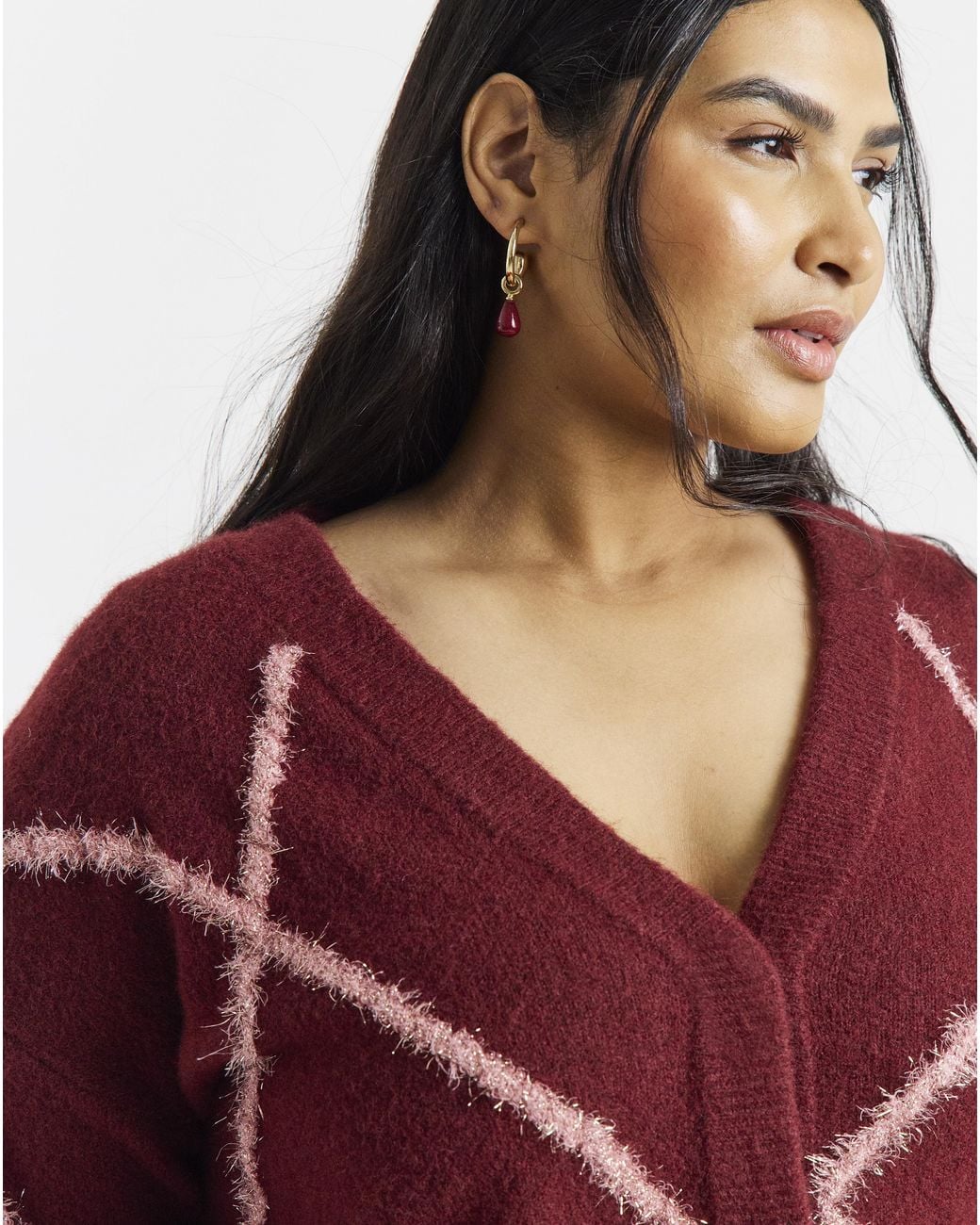 Simply Be Red Tinsel Argyle Cardigan