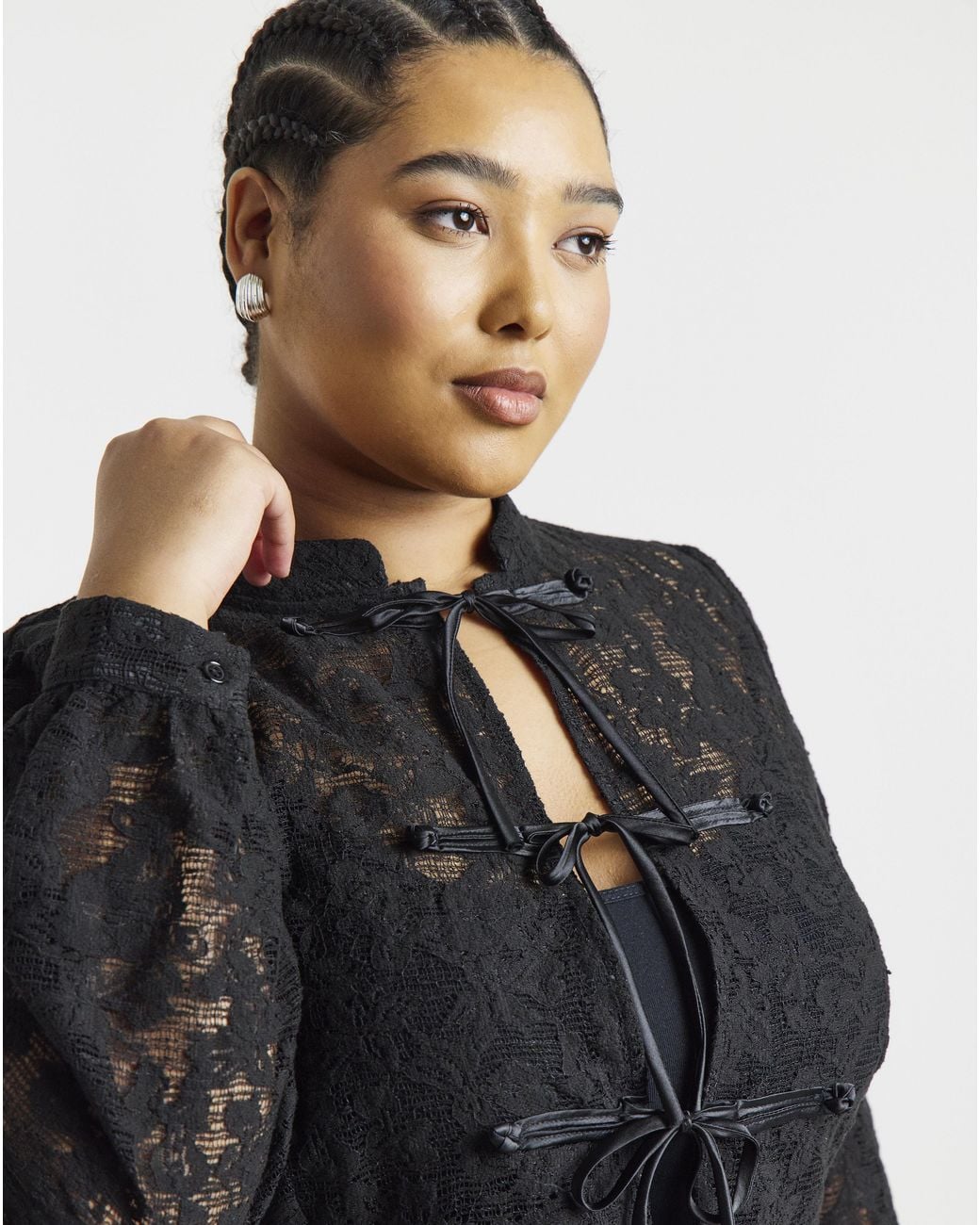 Simply Be Black Lace Tie Detail Blouse