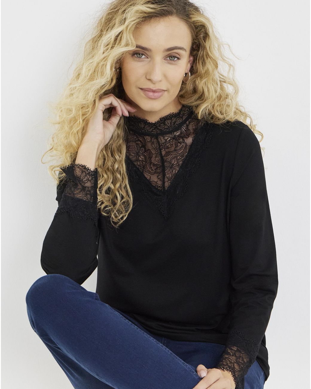 Joe Browns Blue Darcie Lace High Neck Top