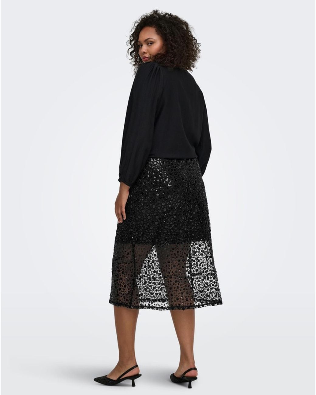 ONLY Black Sequin Midi Skirt