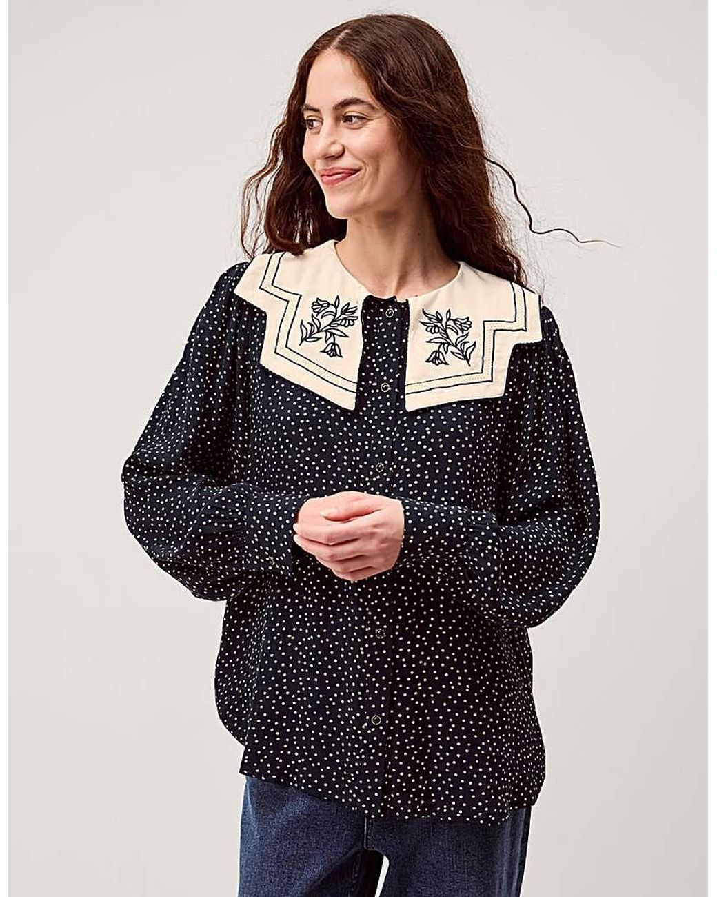 Monsoon Blue Ivy Embroidered Collar Blouse
