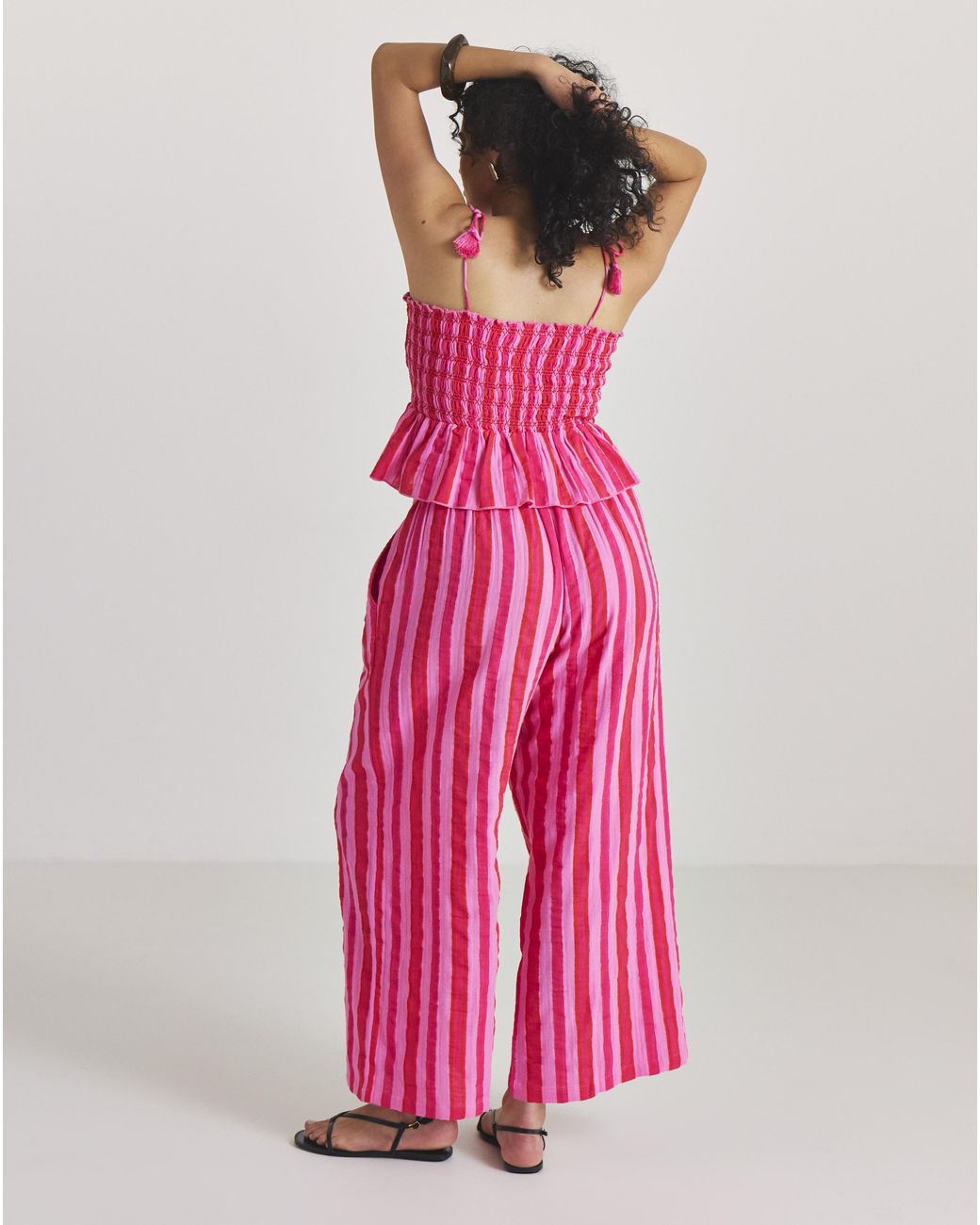 Beach To Beach Pink Stripe Beach Trouser And Top Coord