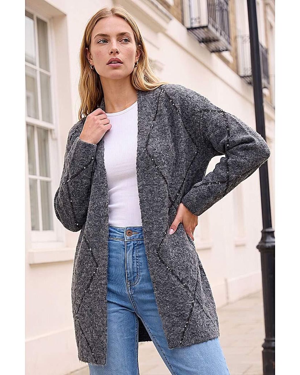 Roman Blue Roman Sparkle Argyle Cardigan