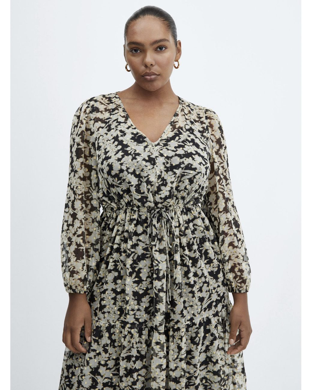 Mango White Floral Print Midi Dress
