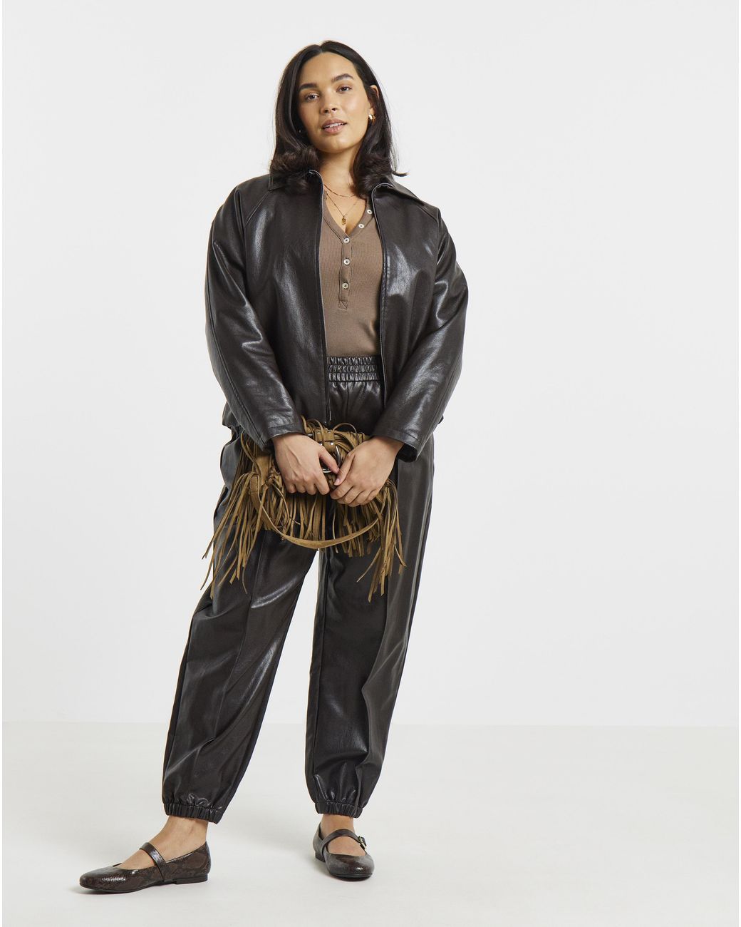 Simply Be Blue Bubble Hem Faux Leather Jacket