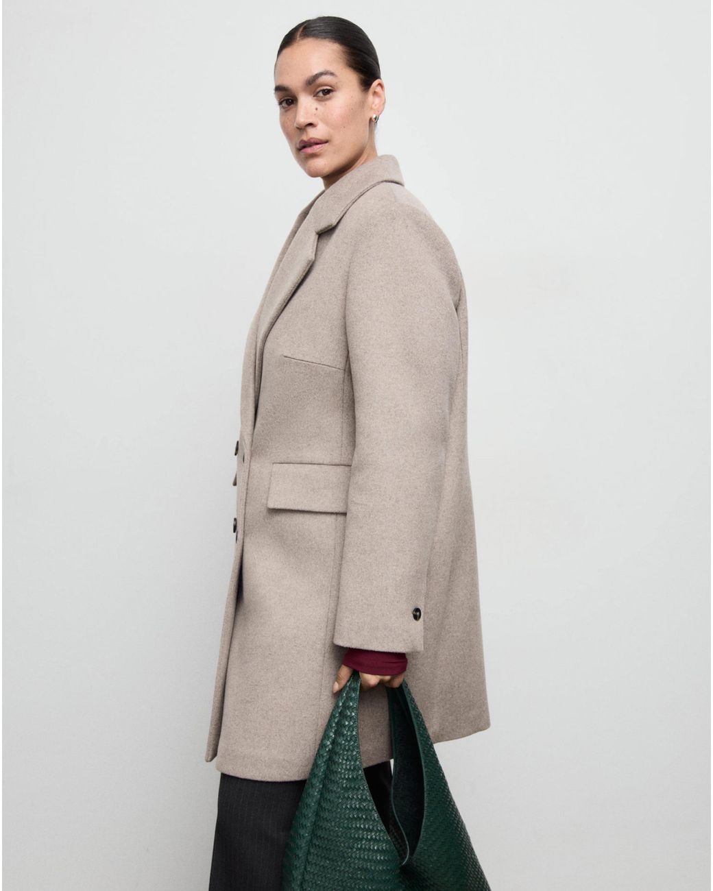 Mango Brown Wool Mix Double Breasted Coat