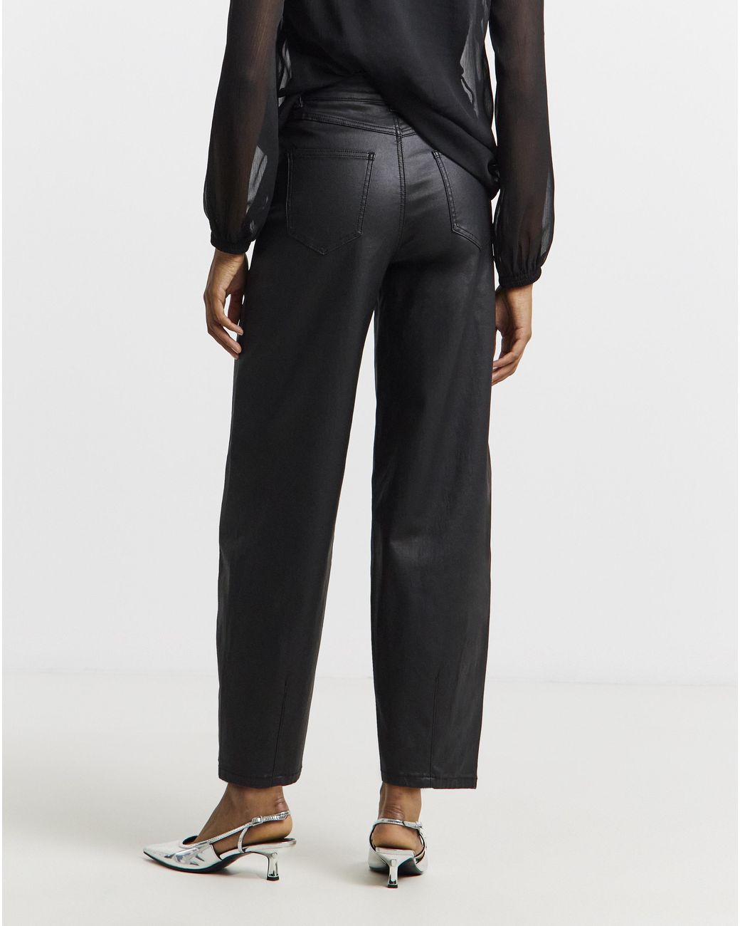 Simply Be Black Coated Barrel Leg Jeans